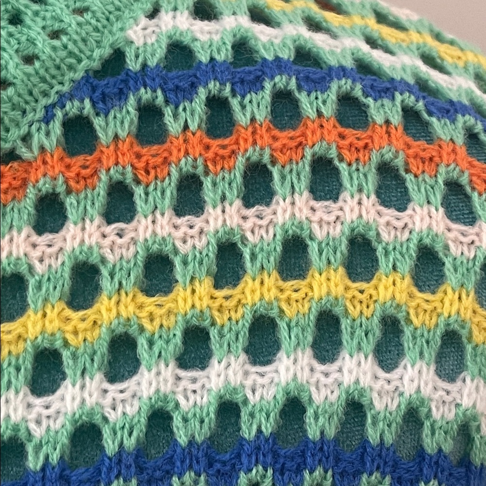 Striped Green Pastel Short-Sleeve Crochet Knit Sweater - Picture 9 of 9
